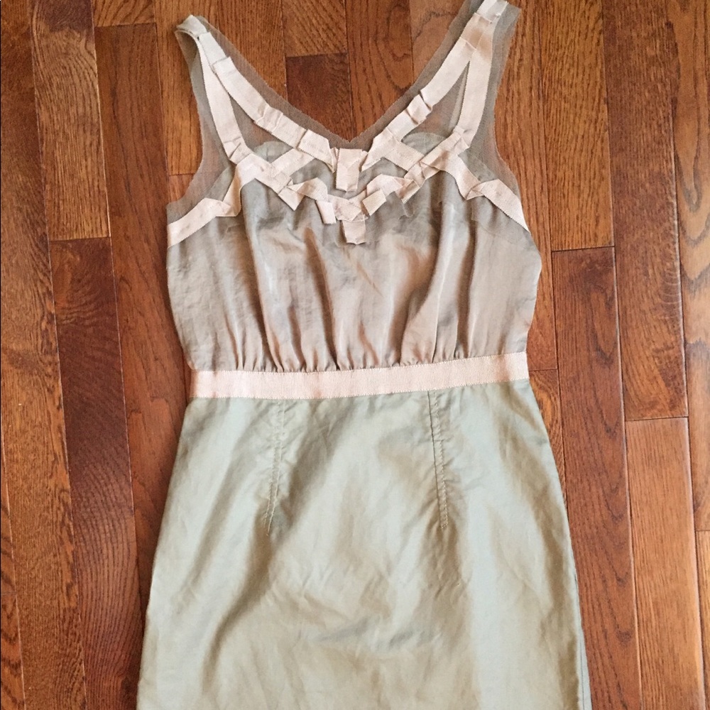 Ann Taylor LOFT Taupe Dress with Ribbon Detail